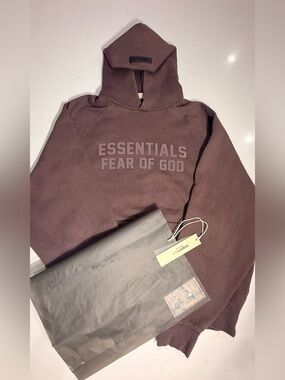 Fear of God Essentials Hoodie Medium Plum Pullover OG Tag Zip Bag Used